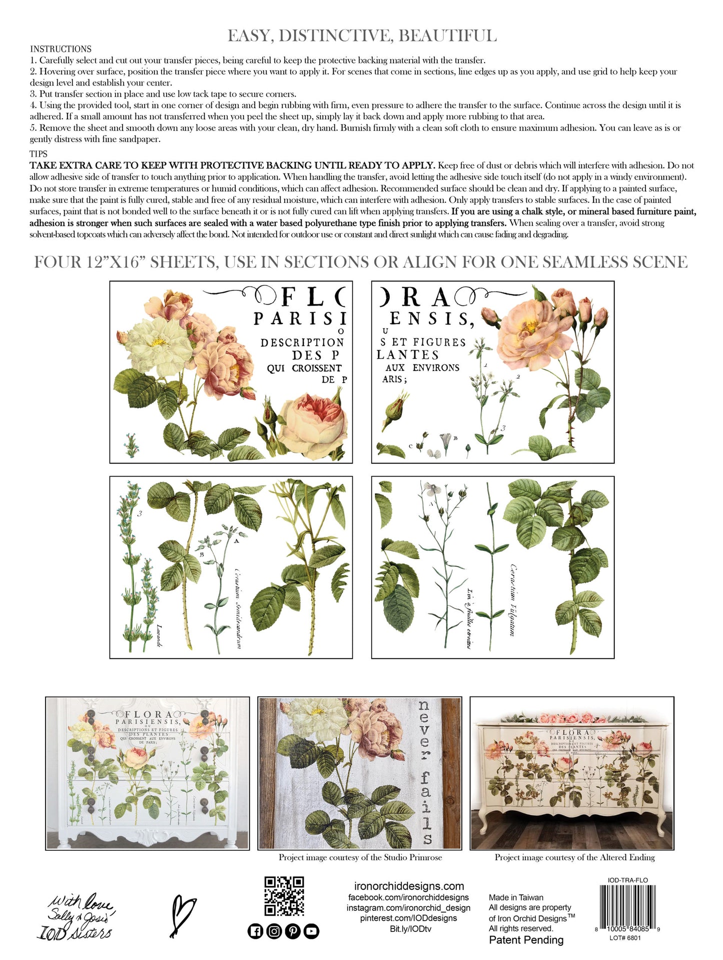 Iron Orchid Designs - Flora Parisiensis Decor Transfer Pad - Rustic River Home