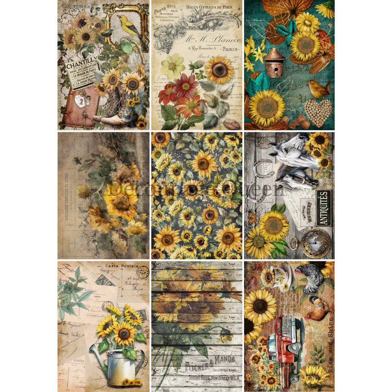 Decoupage Queen - Sunflower Journaling Cards Decoupage Paper - Rustic River Home