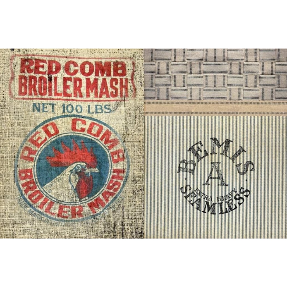 Roycycled Treasures - Feed Sacks Decoupage Paper - 20x30in - Rustic River Home