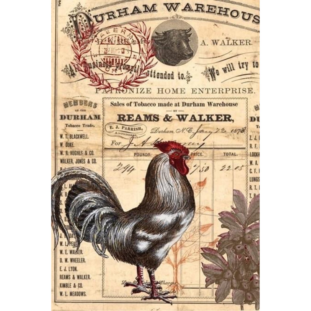 Roycycled Treasures - Rooster Ephemera Decoupage Paper - 20 x 30 in - Rustic River Home