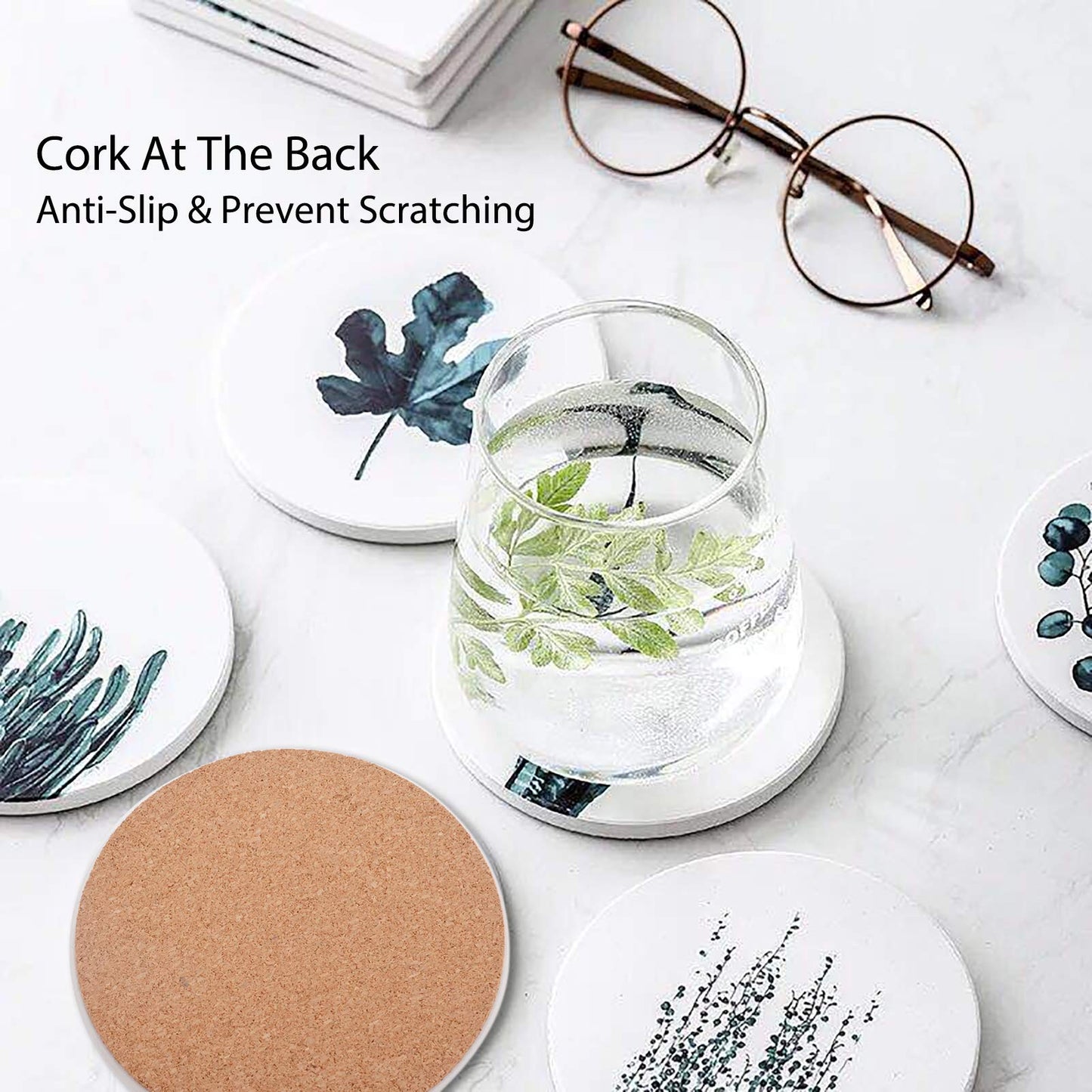 HooAMI Sublimation Blanks Coaster for Drinks, Absorbent Ceramic Stone Coaster Set with Cork Backing Pads, Heat Transfer Cup Coasters for Home Decor,Set of 6 (Round)