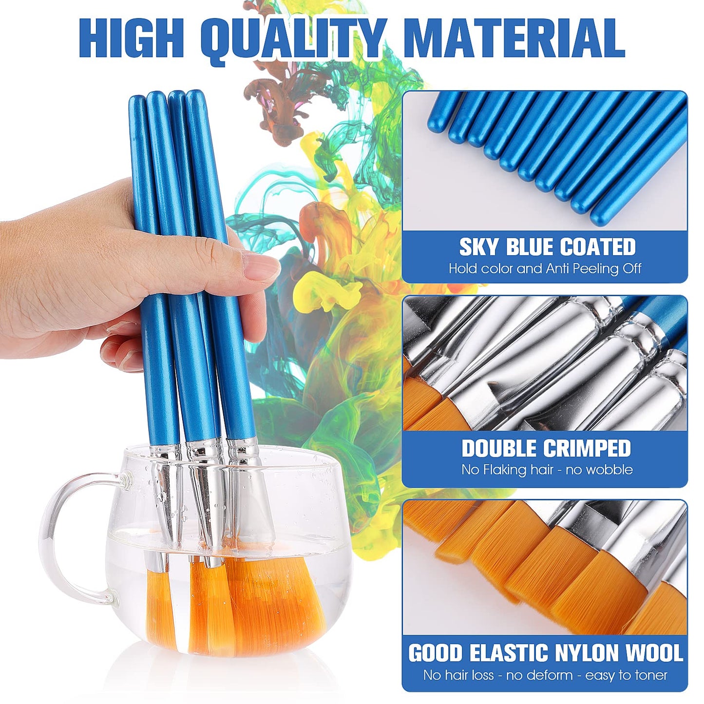 Prasacco 10 Pcs Flat Paint Brushes for Acrylic Painting, 1 Inch Art Paint Brushes Artist Painting Brush for Acrylic Watercolor Oil Detail Painting