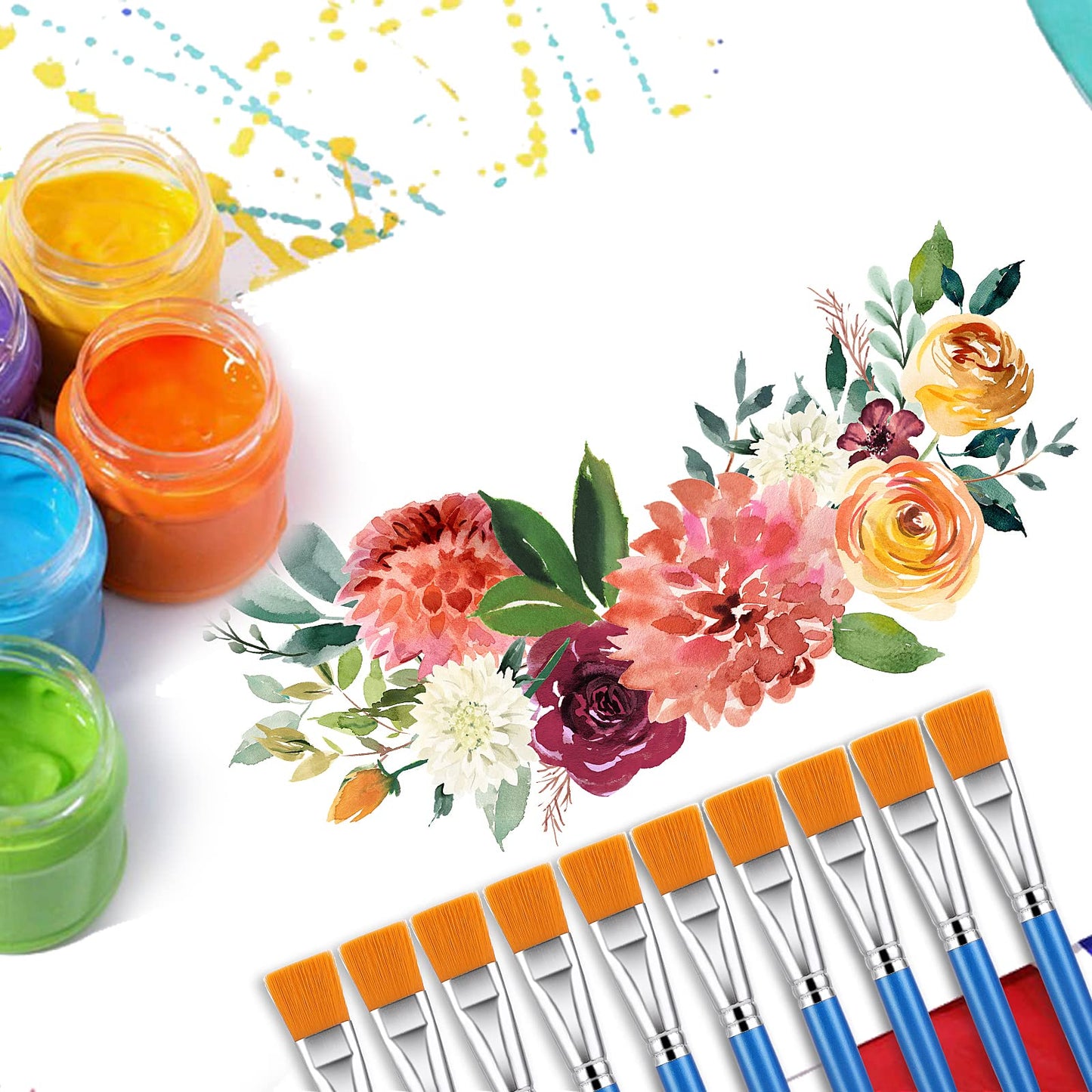 Prasacco 10 Pcs Flat Paint Brushes for Acrylic Painting, 1 Inch Art Paint Brushes Artist Painting Brush for Acrylic Watercolor Oil Detail Painting