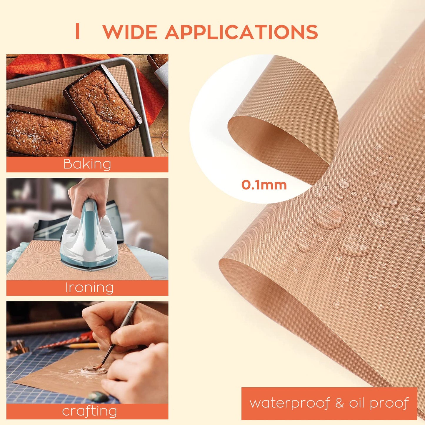 HTVRONT Teflon Sheets for Heat Press - 3 Pack Non Stick PTFE Teflon Sheet Reusable 12"x 16" Teflon Paper Heat Resistant Teflon Mat for Bake, Press, Iron (Brown)