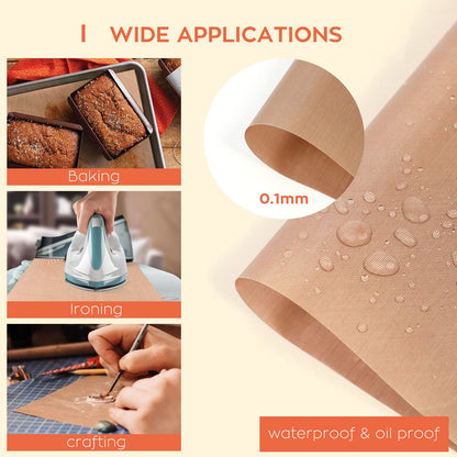 HTVRONT Teflon Sheets for Heat Press - 3 Pack Non Stick PTFE Teflon Sheet Reusable 12"x 16" Teflon Paper Heat Resistant Teflon Mat for Bake, Press, Iron (Brown)