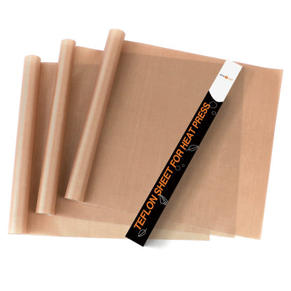 HTVRONT Teflon Sheets for Heat Press - 3 Pack Non Stick PTFE Teflon Sheet Reusable 12"x 16" Teflon Paper Heat Resistant Teflon Mat for Bake, Press, Iron (Brown)