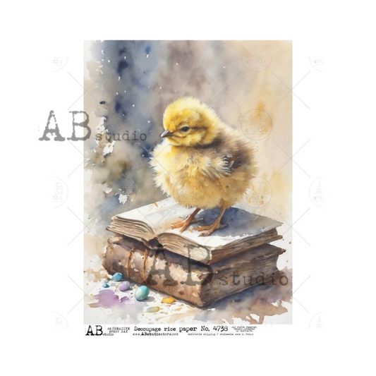 AB Studios - Yellow Easter Chick on a Book Stack