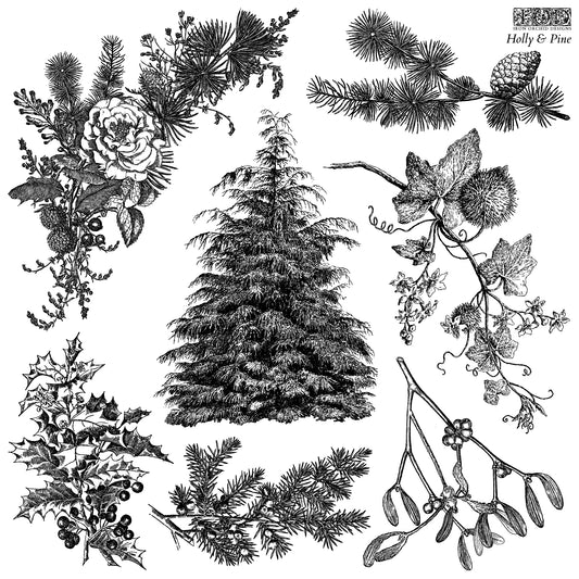 Iron Orchid Designs - Holly & Pine Decor Stamp
