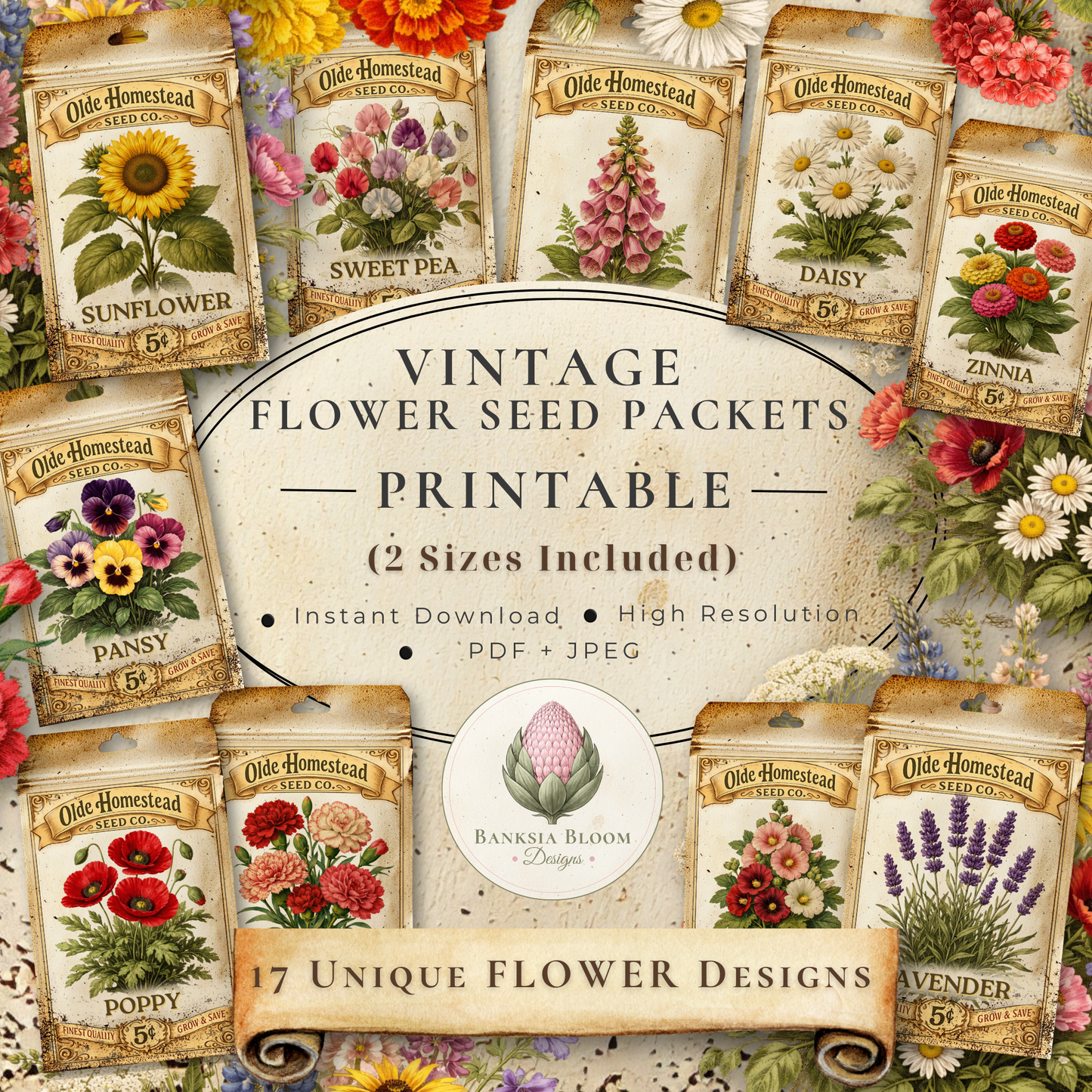 BBD Printable - Vintage Flower Seed Packets