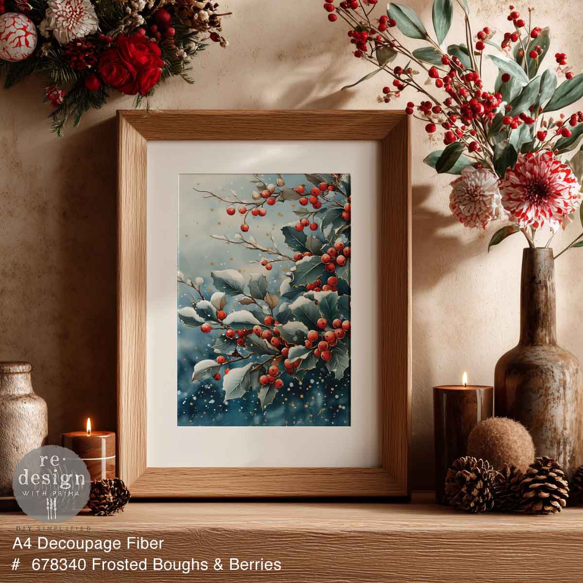 Redesign Decoupage Fiber (A4) - Frosted Boughs & Berries
