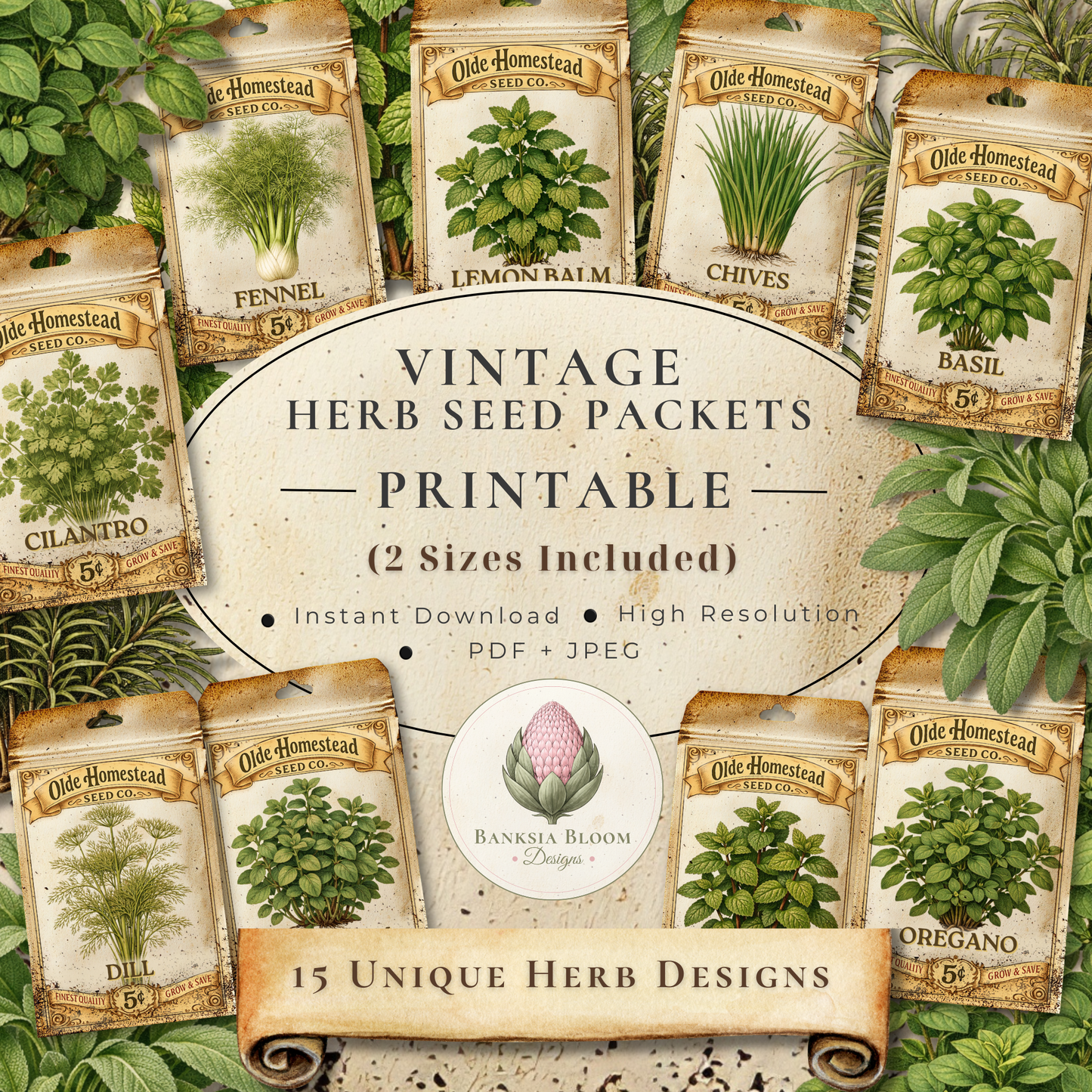 BBD Printable - Vintage Herbs Seed Packets