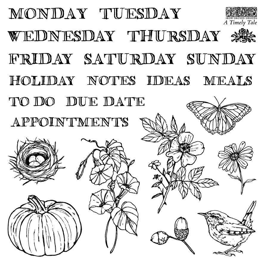 Iron Orchid Designs - A Timely Tale Decor Stamp (6 x 6)