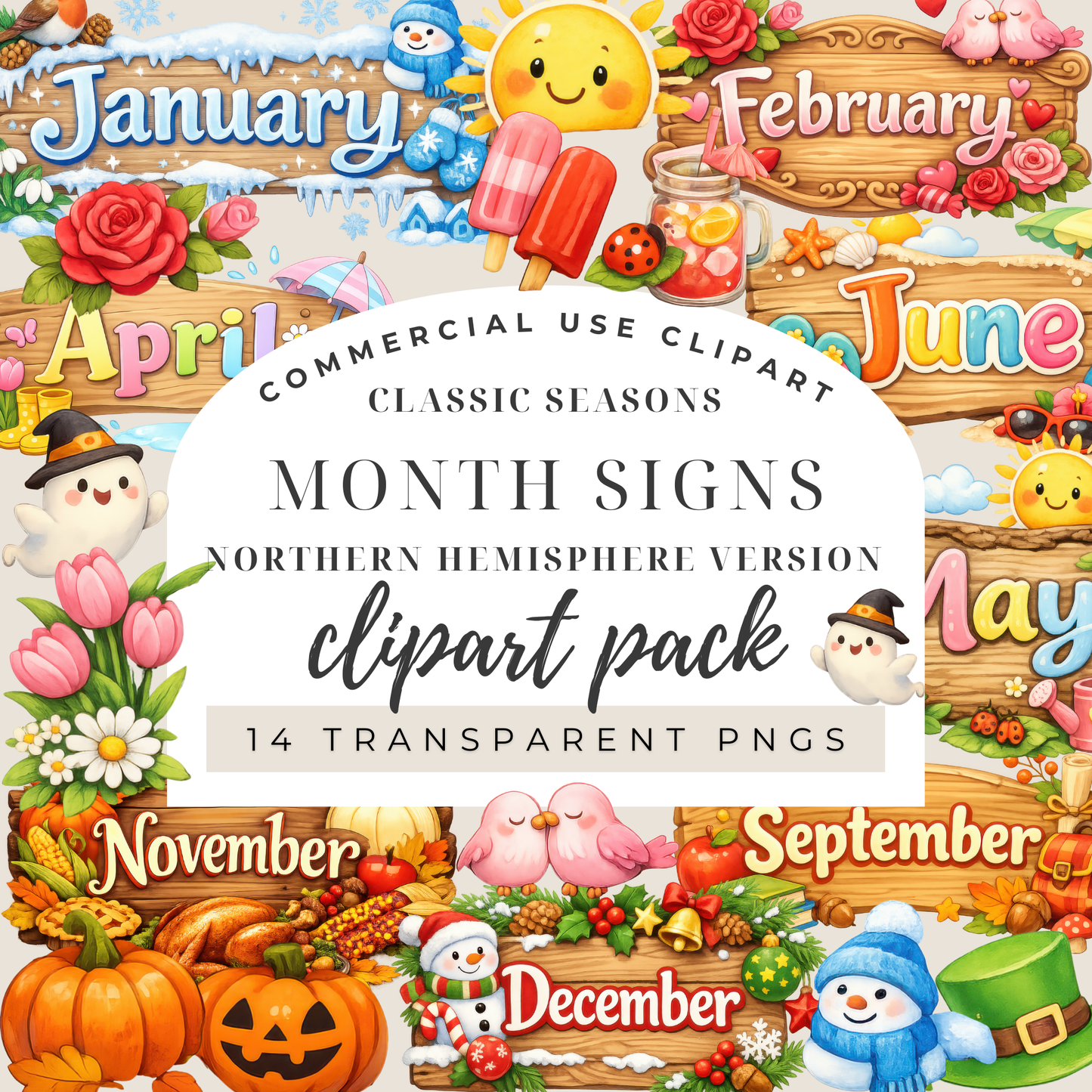 Clipart Pack - Classic Seasons Month Signs