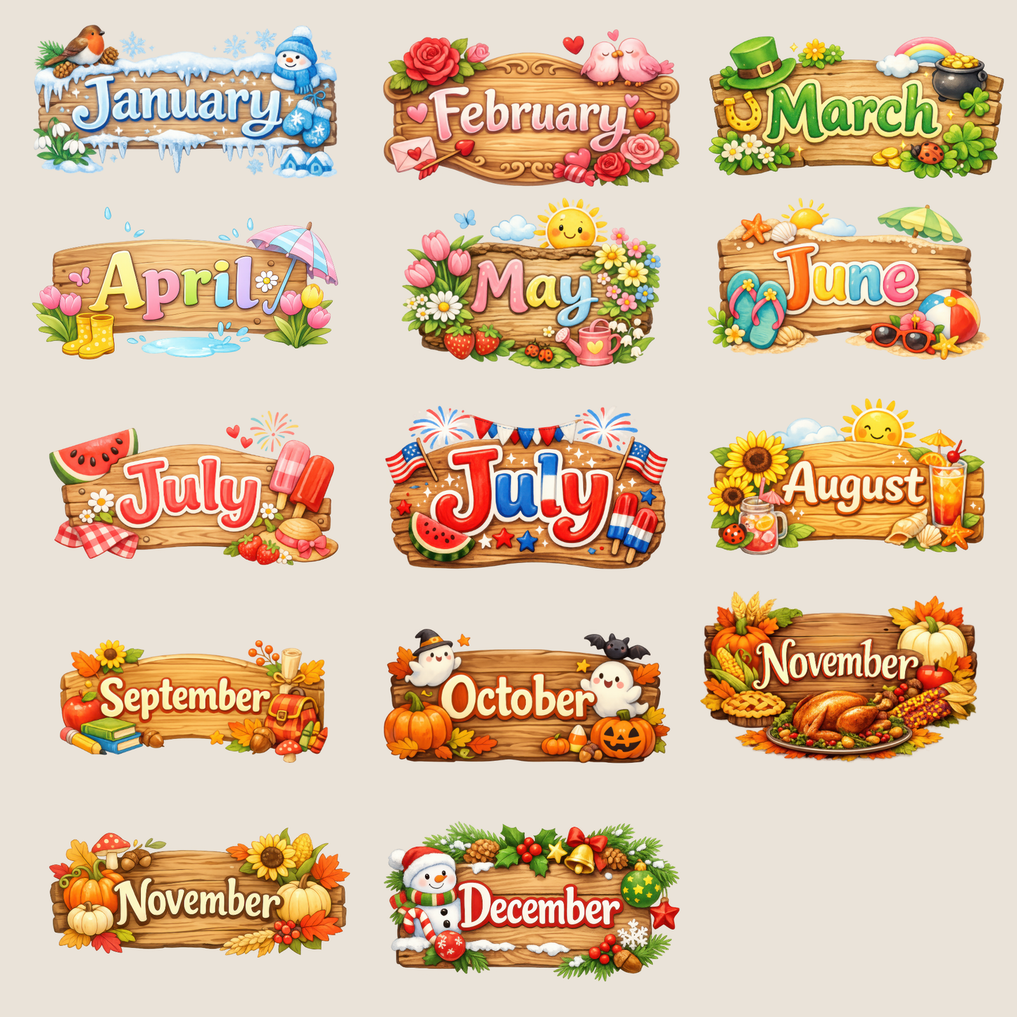 Clipart Pack - Classic Seasons Month Signs