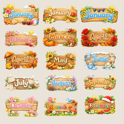 Clipart Pack - Sun-Shift Seasons Month Signs