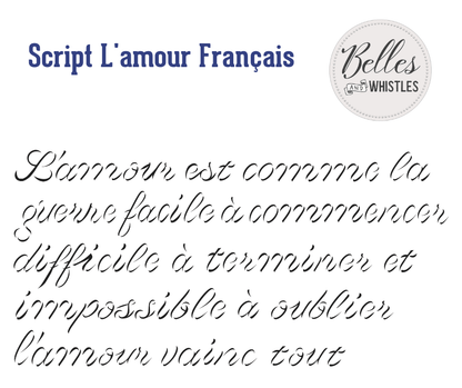 Belles and Whistles - Script L'amour Français Stencil - Rustic River Home