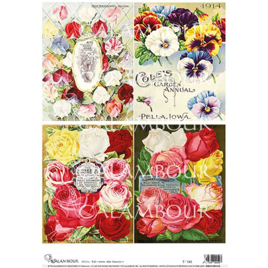 Calambour - Roses Pansies and Sweet Peas - A4 Decoupage Paper - Rustic River Home