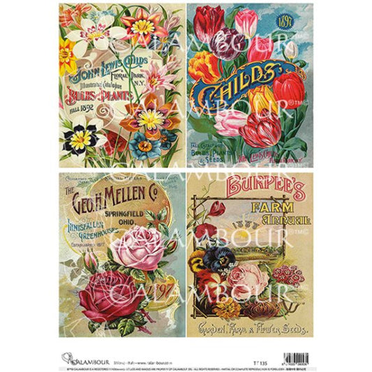Calambour - Tulips and Roses Florals - A4 Decoupage Paper - Rustic River Home