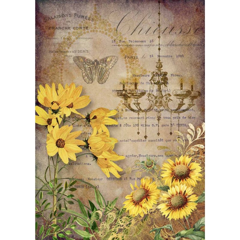 Decoupage Queen - Elegant Sunflowers with Chandelier Decoupage Paper - Rustic River Home