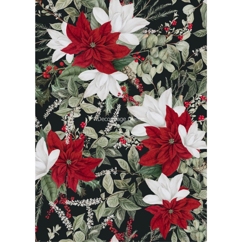 Decoupage Queen - Forest Lore - Christmas Floral Black Decoupage Paper - Rustic River Home