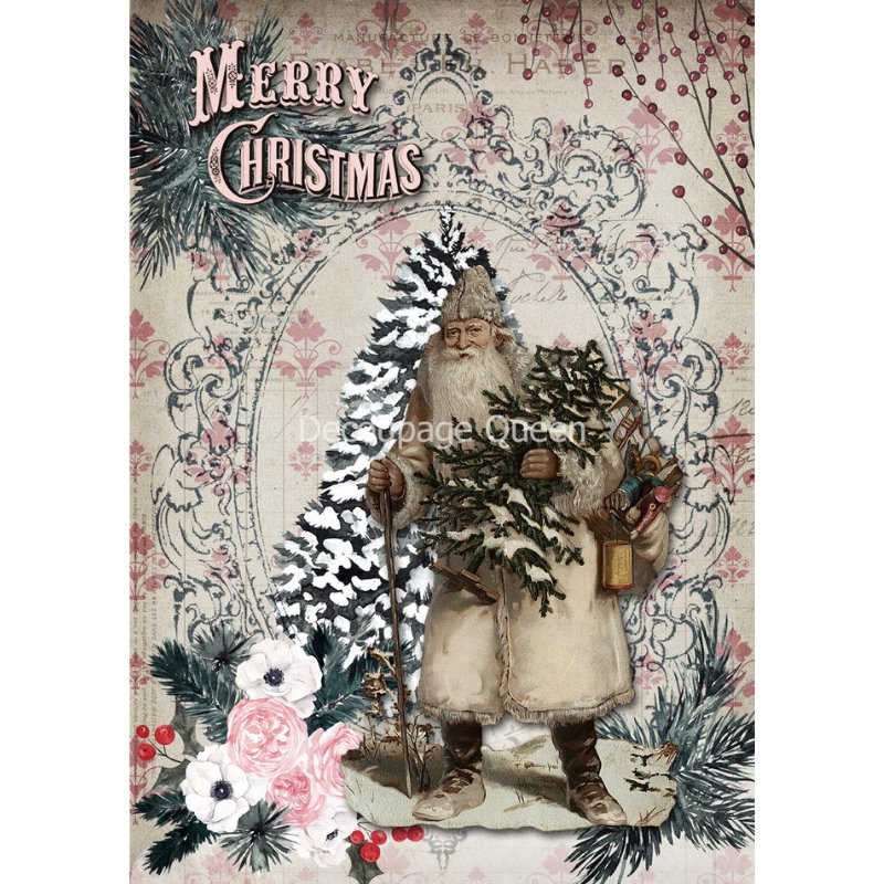 Decoupage Queen - Pink Christmas Decoupage Paper - Rustic River Home