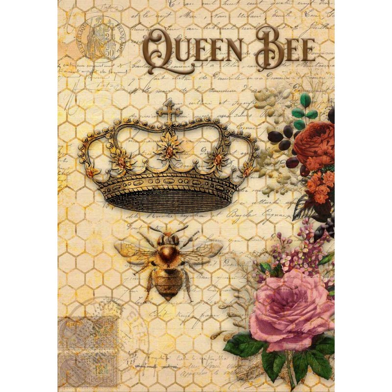 Decoupage Queen - Queen Bee and Roses with Honey-comb Decoupage Paper - Rustic River Home
