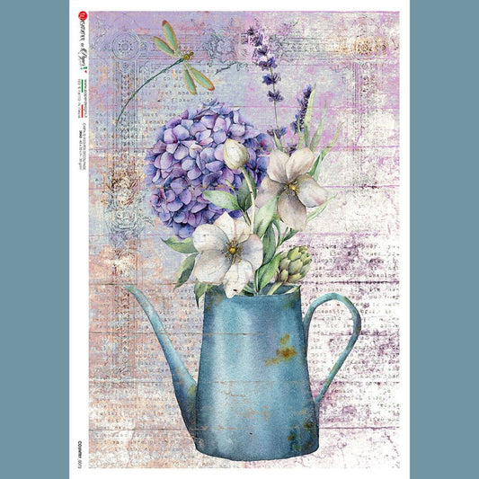 Paper Designs - Purple Flowers in a Vase Country Decoupage Paper - Rustic River Home