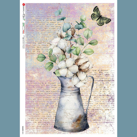 Paper Designs - White Flowers in a Vase Country Decoupage Paper - Rustic River Home