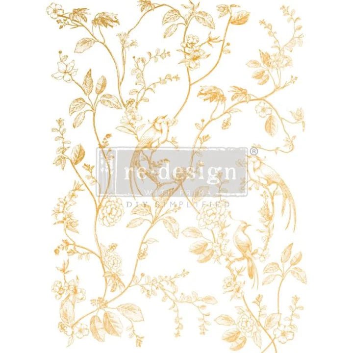 Redesign Decor Transfer - Gold Foil Kacha - A Bird Song - 18"x24" - Rustic River Home