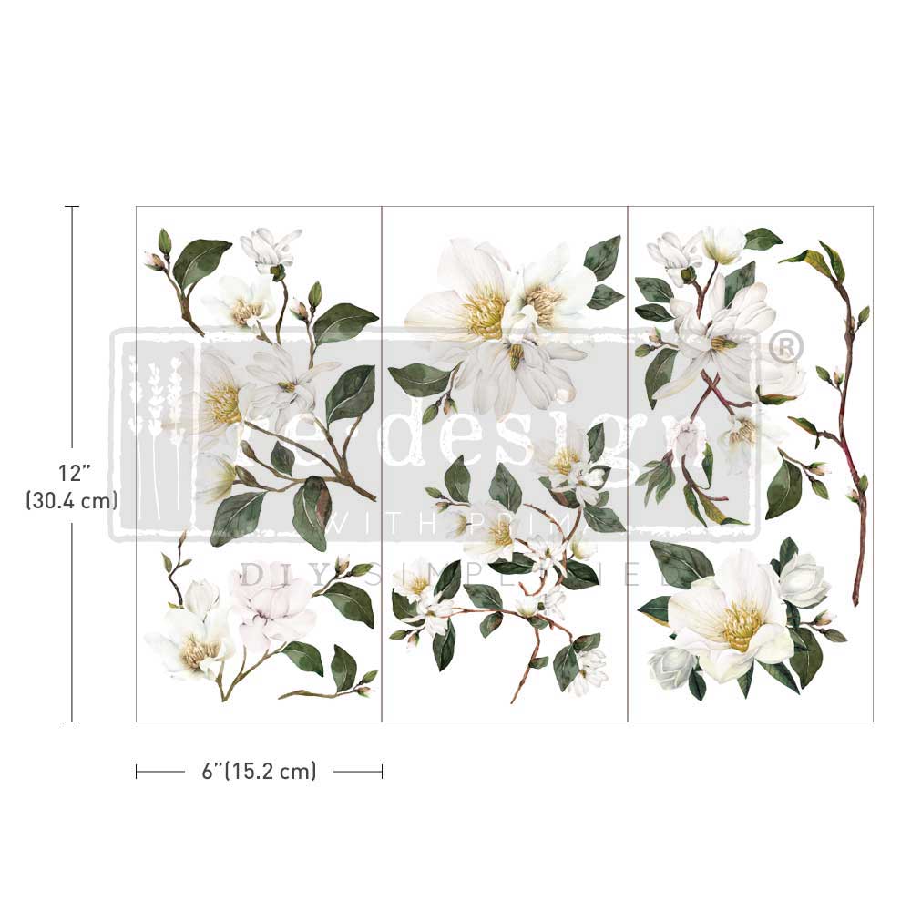 Redesign Decor Transfer - White Magnolia - 6"x12" - Rustic River Home