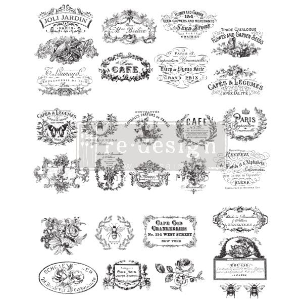 Redesign with Prima Decor Transfer - Classic Vintage Labels - 24"x35" - Rustic River Home