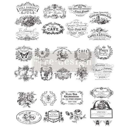 Redesign with Prima Decor Transfer - Classic Vintage Labels - 24"x35" - Rustic River Home