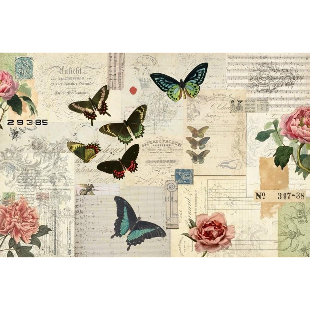 Roycycled Treasures - Butterfly Masterboard Decoupage Paper - 20x30in - Rustic River Home