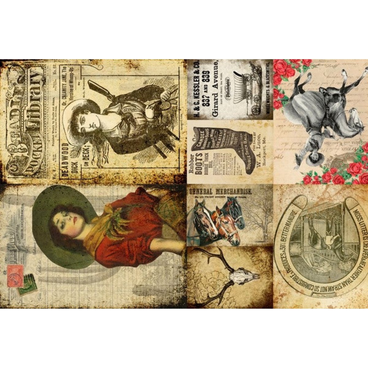 Roycycled Treasures - Cowgirl Blocks Decoupage Paper - 20x30in - Rustic River Home