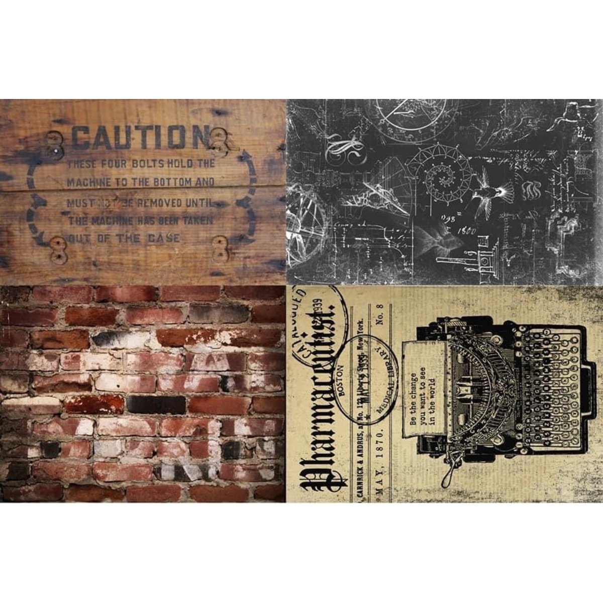 Roycycled Treasures - Industrial Project Blocks Decoupage Paper - 20 x 30 in - Rustic River Home